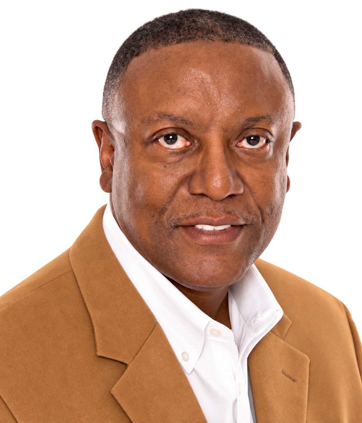 Eric Graves in a warm brown blazer
