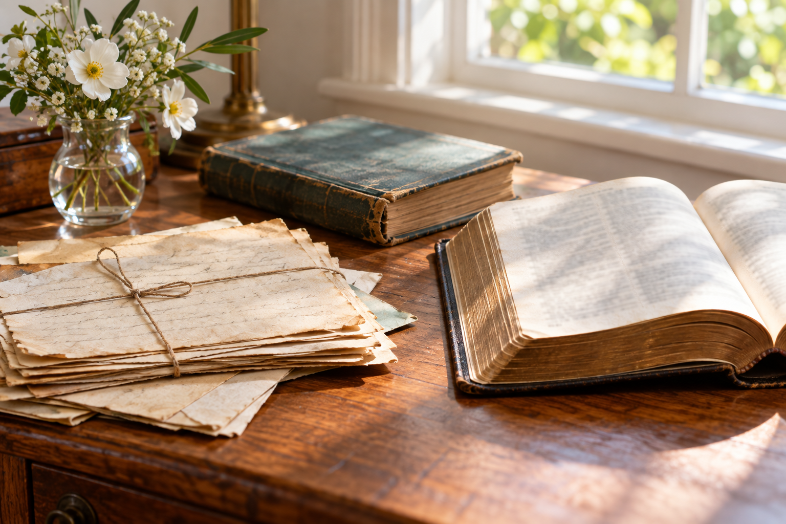 A family diary and handwritten letters gathered beside an open Bible